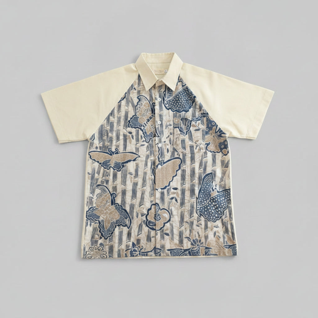 Nyana Nyana Artisan Batik Tulis Mandarin Collar Shirt I Hand Drawn, Natural Dye, Runway Piece
