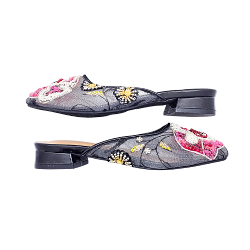 Nyana Nyana Hand-Beaded Slippers Mesh Mules (Pre-Order)