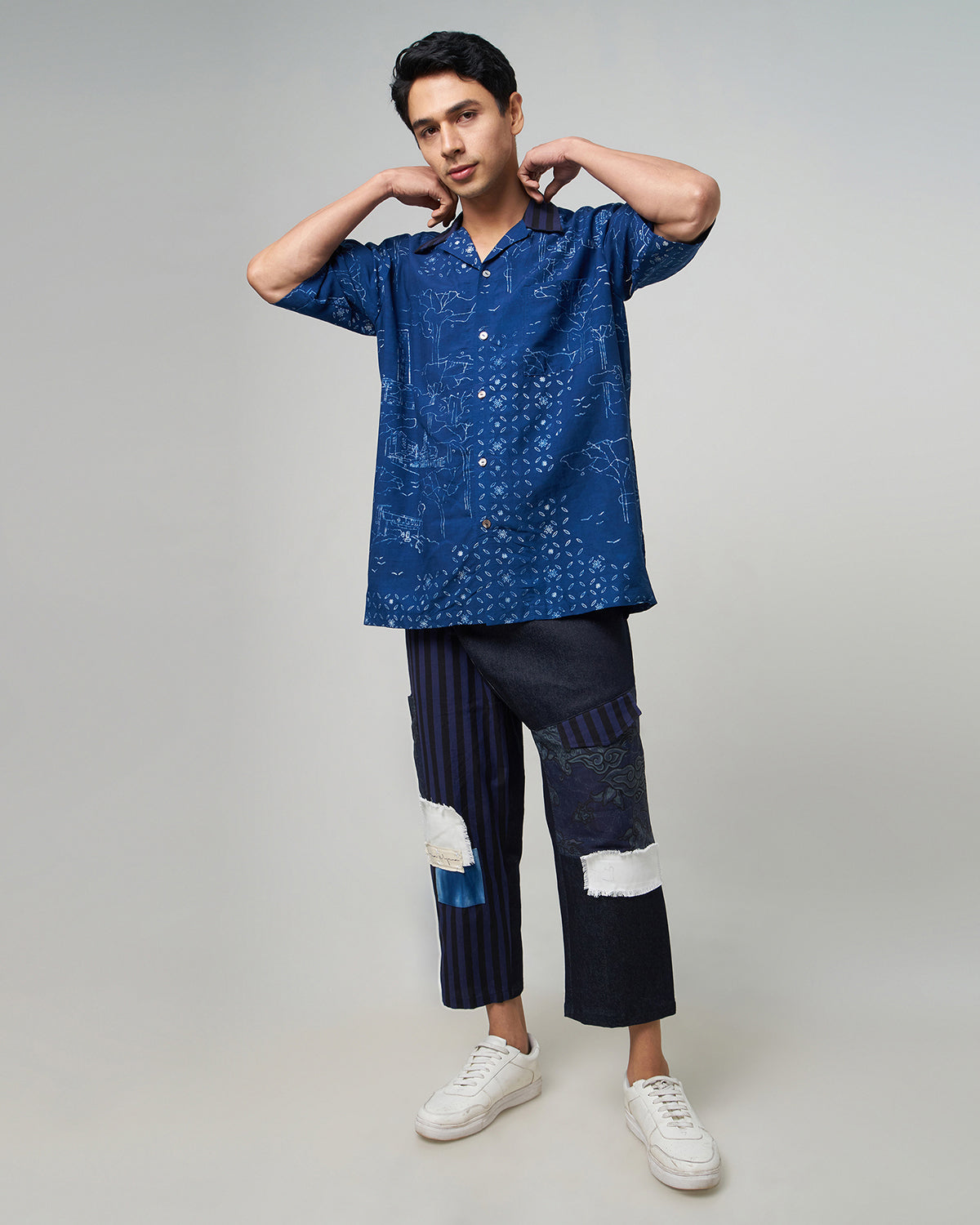 Nyana Patchwork Denim Pants with Batik and Ikat