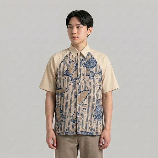 Nyana Nyana Artisan Batik Tulis Mandarin Collar Shirt I Hand Drawn, Natural Dye, Runway Piece
