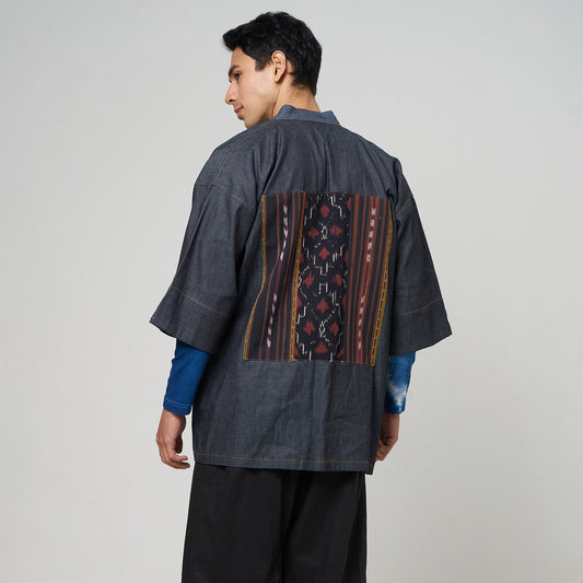 Nyana Nyana Denim Ikat Patchwork Oversized Outer