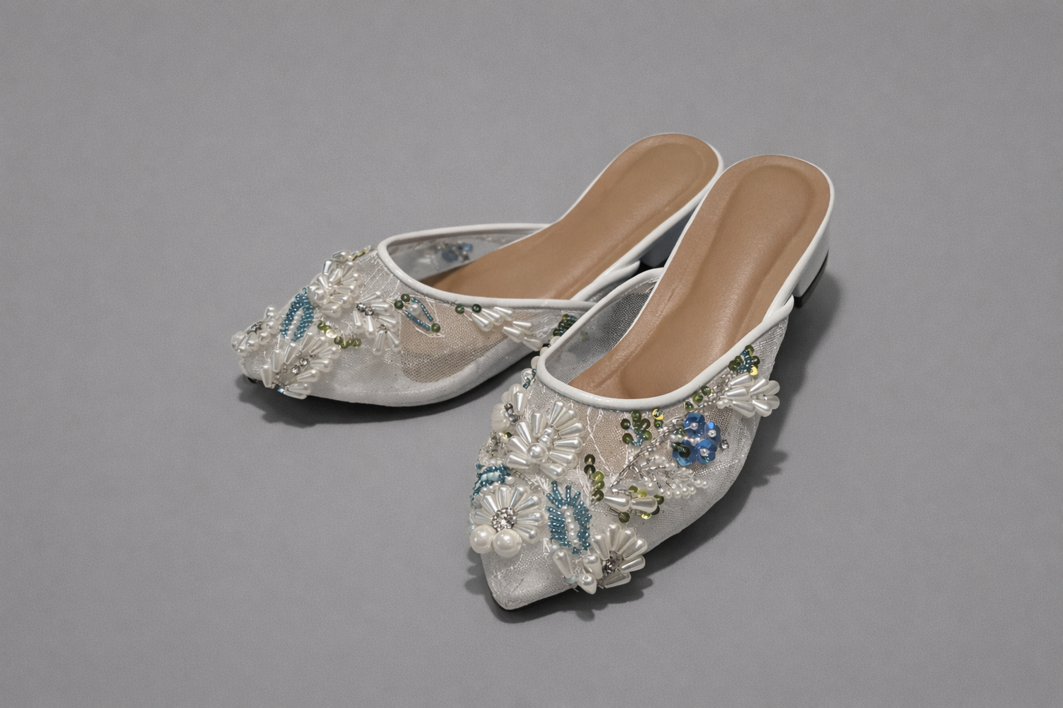 Handbeaded Slipper Mesh Mules