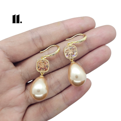Singapore Handmade Statement Piece Earrings — Crystal, Stone & Freshwater Pearl | 18k Gold Plated
