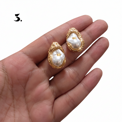 Singapore Handmade Statement Piece Earrings — Crystal, Stone & Freshwater Pearl | 18k Gold Plated