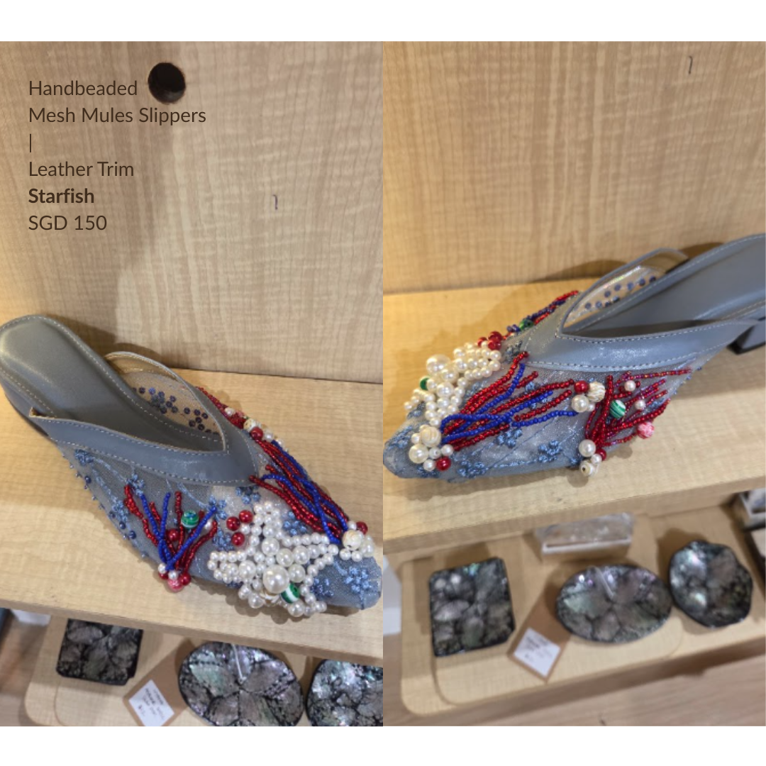 Nyana Nyana Hand-Beaded Slippers Mesh Mules (Ready stock Leather Trim 3cm)