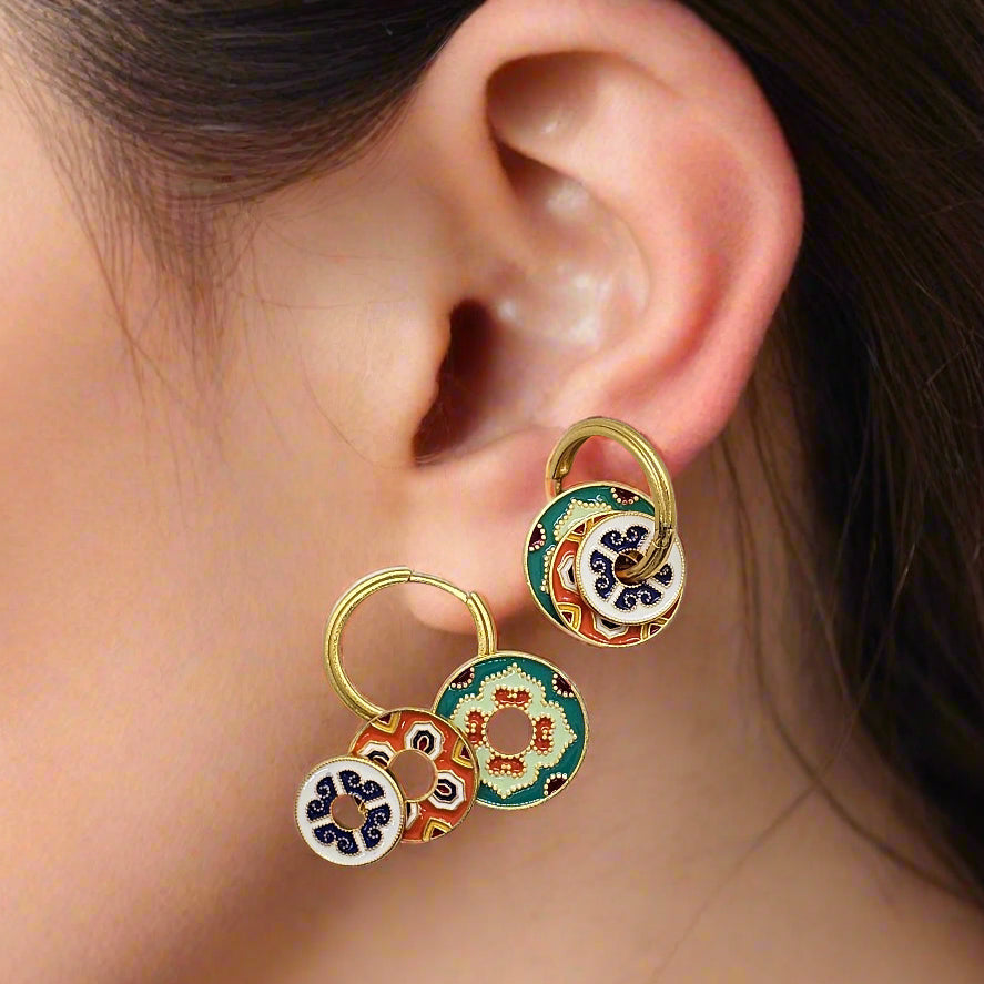 Singapore Handmade Jewelry - Peranakan Tile Stackable Hoop Earrings