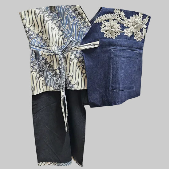 Nyana Nyana Patchwork Embroidery Batik Obi Belt - Cotton, Denim, Limited Edition Runway Piece