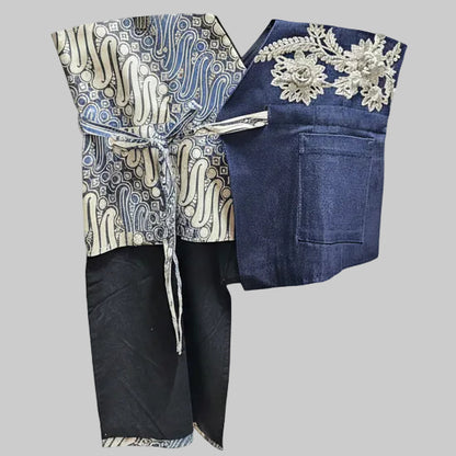 Nyana Nyana Patchwork Embroidery Batik Obi Belt - Cotton, Denim, Limited Edition Runway Piece