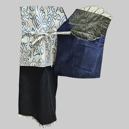 Nyana Nyana Patchwork Embroidery Batik Obi Belt - Cotton, Denim, Limited Edition Runway Piece