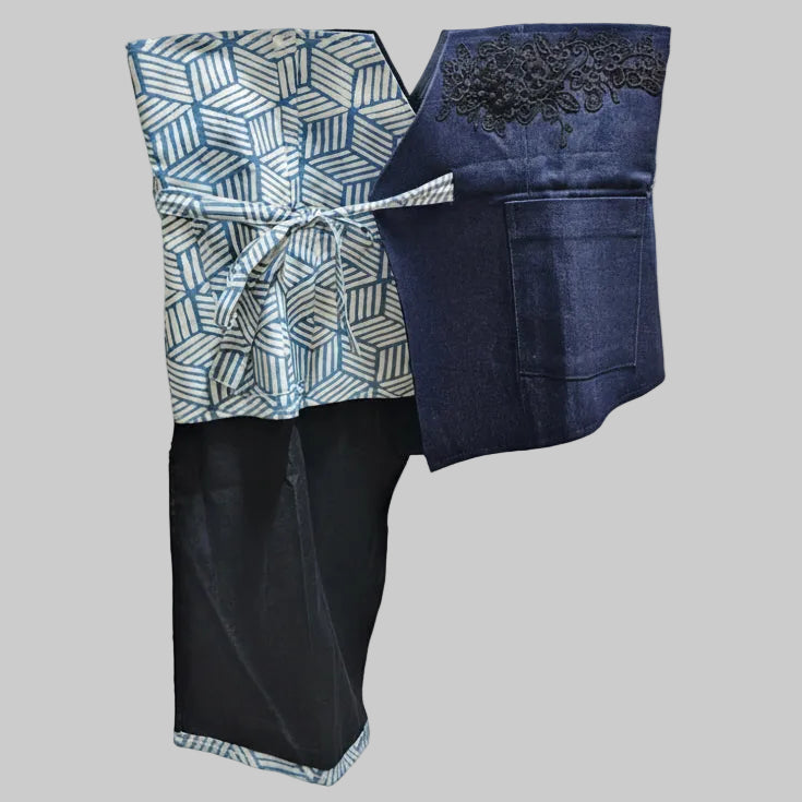 Nyana Nyana Patchwork Embroidery Batik Obi Belt - Cotton, Denim, Limited Edition Runway Piece