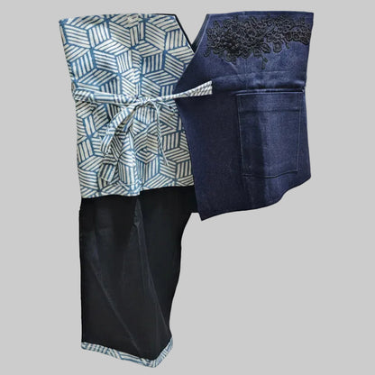 Nyana Nyana Patchwork Embroidery Batik Obi Belt - Cotton, Denim, Limited Edition Runway Piece