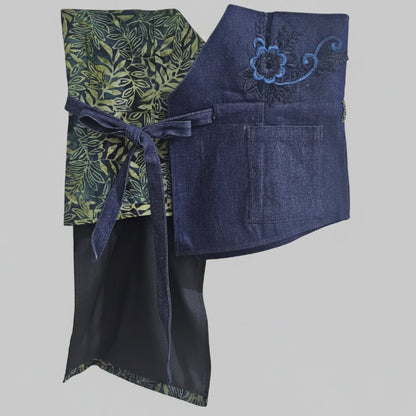 Nyana Nyana Patchwork Embroidery Batik Obi Belt - Cotton, Denim, Limited Edition Runway Piece