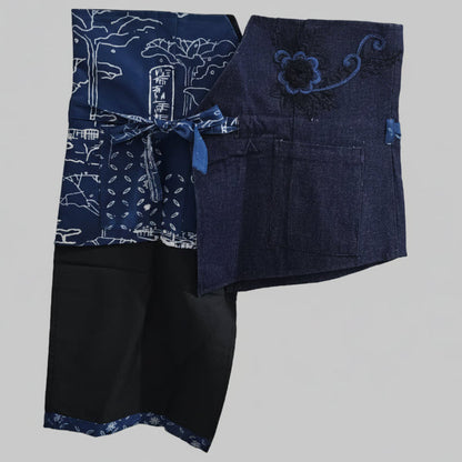 Nyana Nyana Patchwork Embroidery Batik Obi Belt - Cotton, Denim, Limited Edition Runway Piece