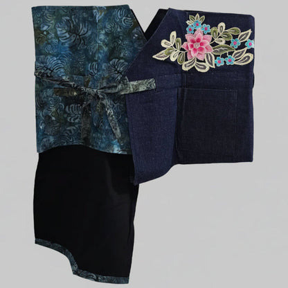 Nyana Nyana Patchwork Embroidery Batik Obi Belt - Cotton, Denim, Limited Edition Runway Piece