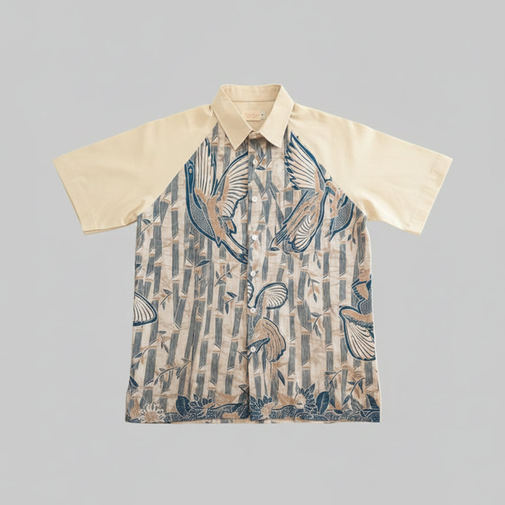 Nyana Nyana Artisan Batik Tulis Mandarin Collar Shirt I Hand Drawn, Natural Dye, Runway Piece