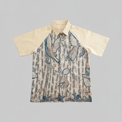 Nyana Nyana Artisan Batik Tulis Mandarin Collar Shirt I Hand Drawn, Natural Dye, Runway Piece