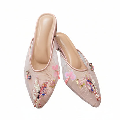 Nyana Nyana Hand-Beaded Slippers Mesh Mules (Ready stock 2cm)