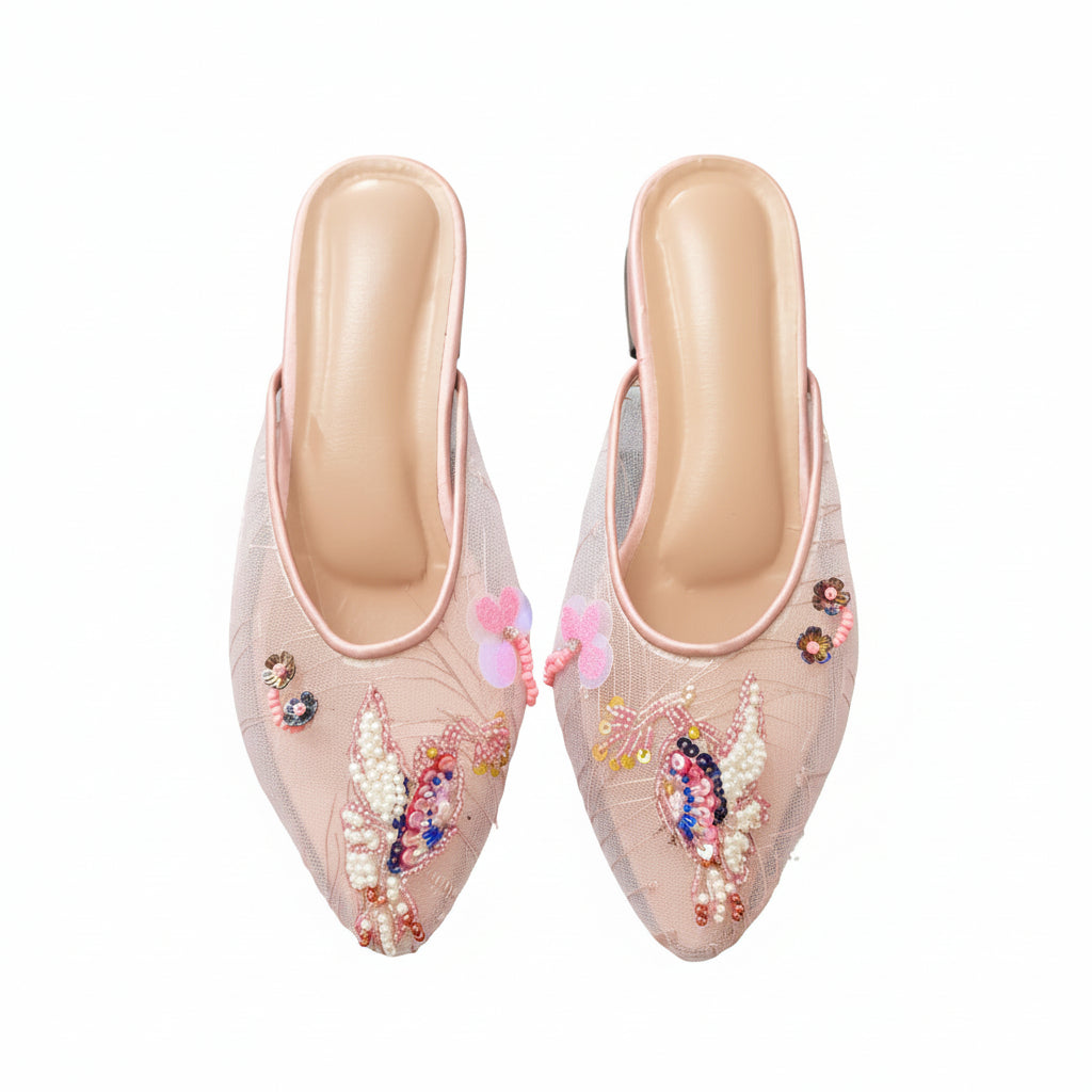 Nyana Nyana Hand-Beaded Slippers Mesh Mules (Ready stock 2cm)