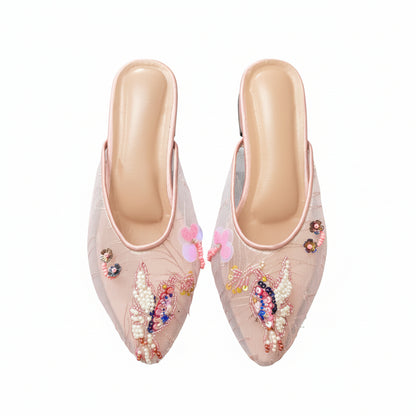 Nyana Nyana Hand-Beaded Slippers Mesh Mules (Ready stock 2cm)