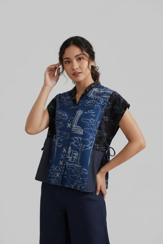 Nyana Nyana Orchard Road Batik Drawstring Shirt Vest