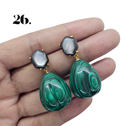 Singapore Handmade Statement Piece Earrings — Crystal, Stone & Freshwater Pearl | 18k Gold Plated