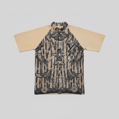 Nyana Nyana Artisan Batik Tulis Mandarin Collar Shirt I Hand Drawn, Natural Dye, Runway Piece