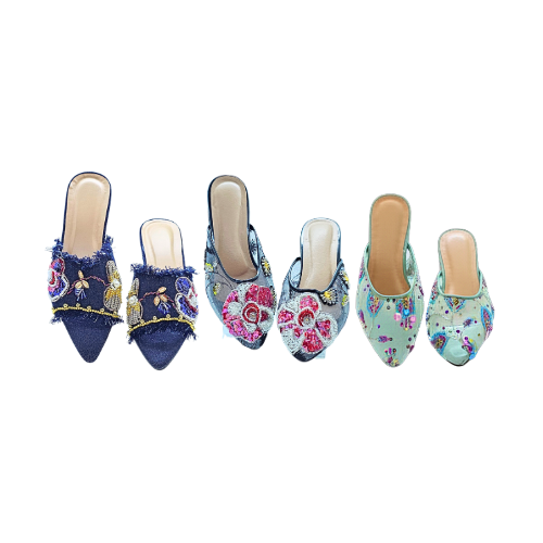 Nyana Nyana Hand-Beaded Slippers Mesh Mules (Pre-Order)