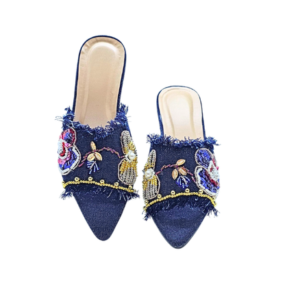 Nyana Nyana Hand-Beaded Slippers Mesh Mules (Ready stock 2cm)