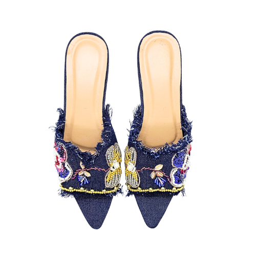 Nyana Nyana Hand-Beaded Slippers Mesh Mules (Ready stock 2cm)