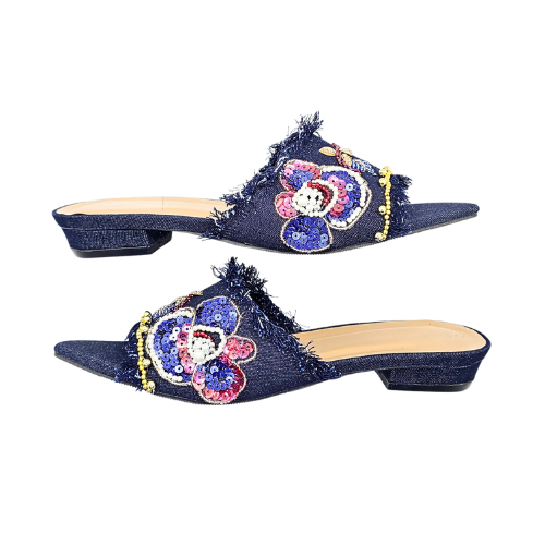 Nyana Nyana Hand-Beaded Slippers Mesh Mules (Ready stock 2cm)