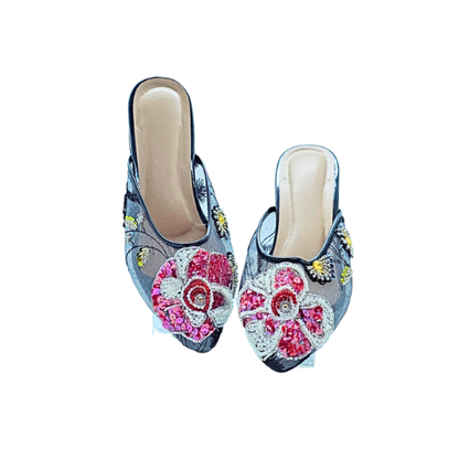 Nyana Nyana Hand-Beaded Slippers Mesh Mules (Pre-Order)