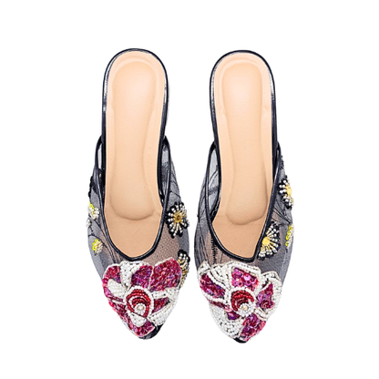 Nyana Nyana Hand-Beaded Slippers Mesh Mules (Pre-Order)
