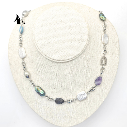 Singapore Handmade Statement Piece Necklace — Crystal, Stone & Freshwater Pearl | 18k Gold Plated