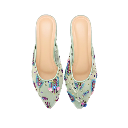 Nyana Nyana Hand-Beaded Slippers Mesh Mules (Pre-Order)