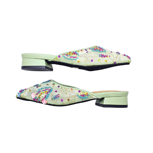 Nyana Nyana Hand-Beaded Slippers Mesh Mules (Pre-Order)