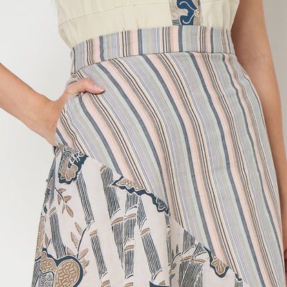 Nyana Nyana Artisan Asymmetric Batik Tulis Ikat Skirt - 100% Cotton, Handwoven, Maxi