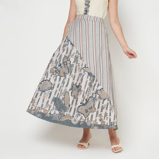 Nyana Nyana Artisan Asymmetric Batik Tulis Ikat Skirt - 100% Cotton, Handwoven, Maxi