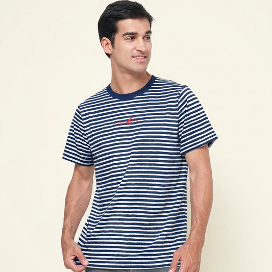 Laut Collection | Indigo-Dyed Batik Striped T-Shirt | OEKO-TEX Certified