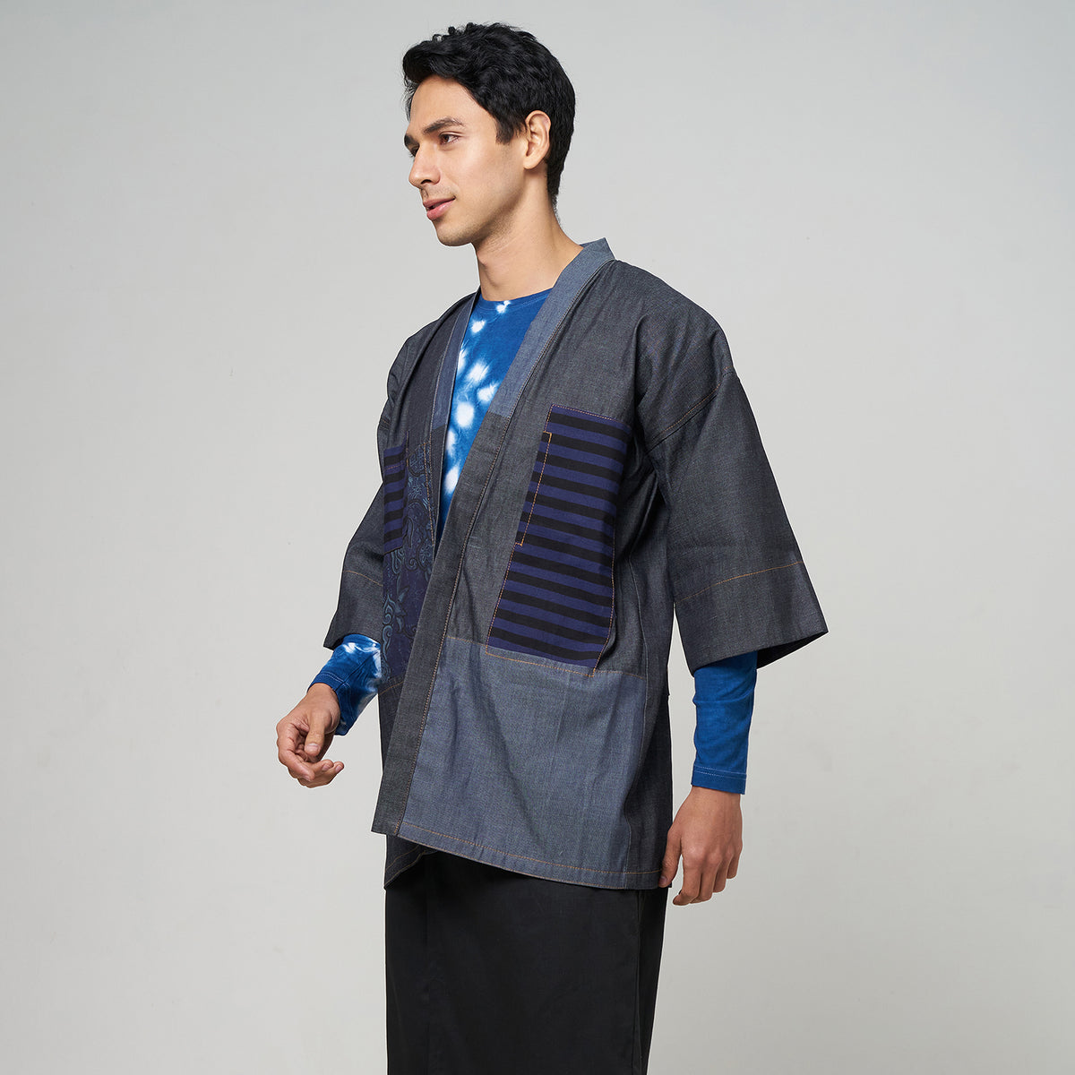 Nyana Nyana Denim Ikat Patchwork Oversized Outer