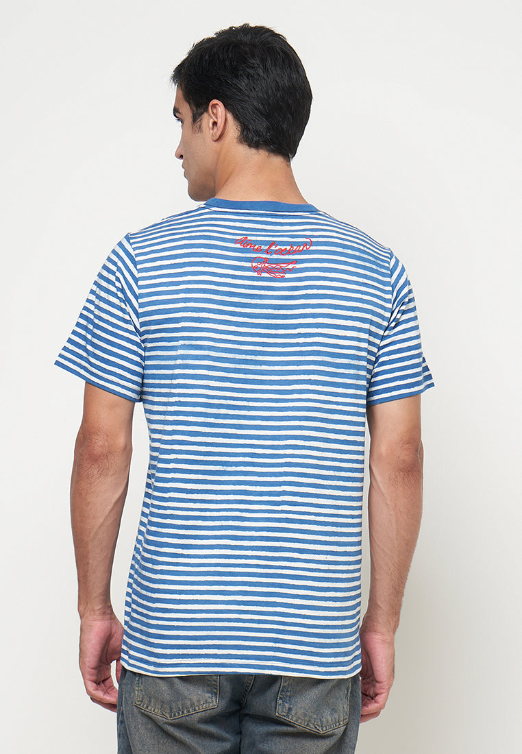 Laut Collection | Indigo-Dyed Batik Striped T-Shirt | OEKO-TEX Certified