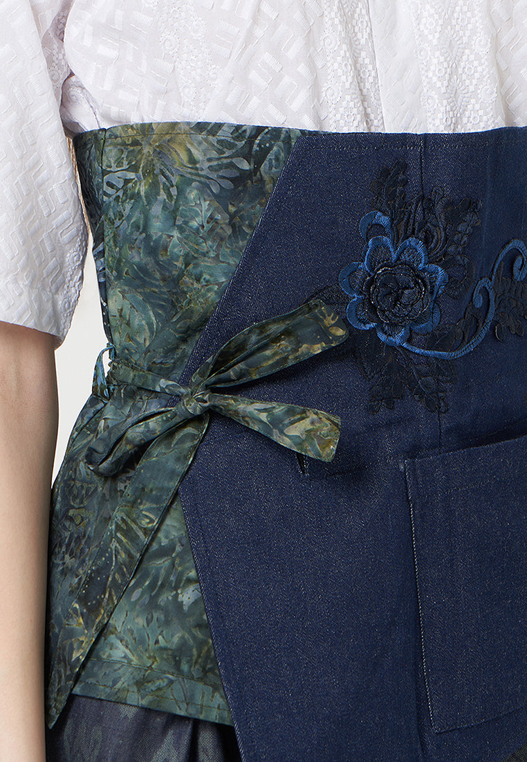 Nyana Nyana Patchwork Embroidery Batik Obi Belt - Cotton, Denim, Limited Edition Runway Piece