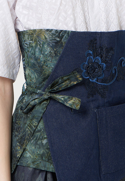 Nyana Nyana Patchwork Embroidery Batik Obi Belt - Cotton, Denim, Limited Edition Runway Piece