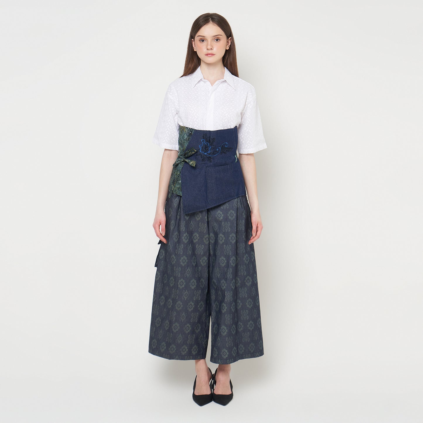 Nyana Nyana Patchwork Embroidery Batik Obi Belt - Cotton, Denim, Limited Edition Runway Piece