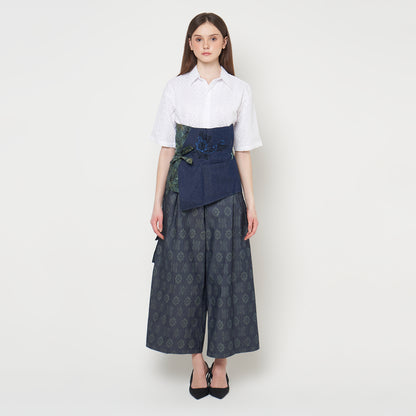 Nyana Nyana Patchwork Embroidery Batik Obi Belt - Cotton, Denim, Limited Edition Runway Piece