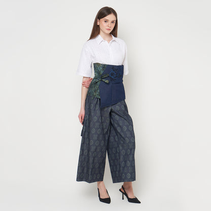 Nyana Nyana Patchwork Embroidery Batik Obi Belt - Cotton, Denim, Limited Edition Runway Piece
