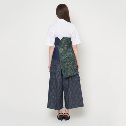 Nyana Nyana Patchwork Embroidery Batik Obi Belt - Cotton, Denim, Limited Edition Runway Piece