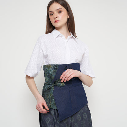 Nyana Nyana Patchwork Embroidery Batik Obi Belt - Cotton, Denim, Limited Edition Runway Piece