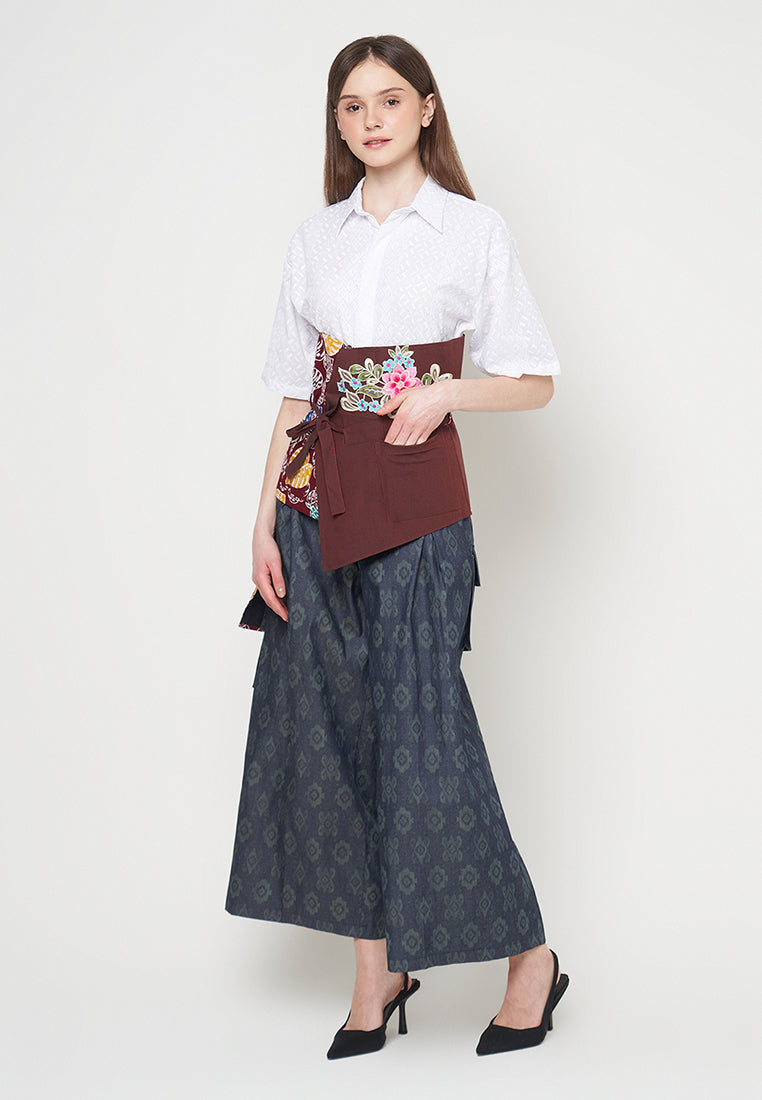 Nyana Nyana Patchwork Embroidery Batik Obi Belt - Cotton, Denim, Limited Edition Runway Piece