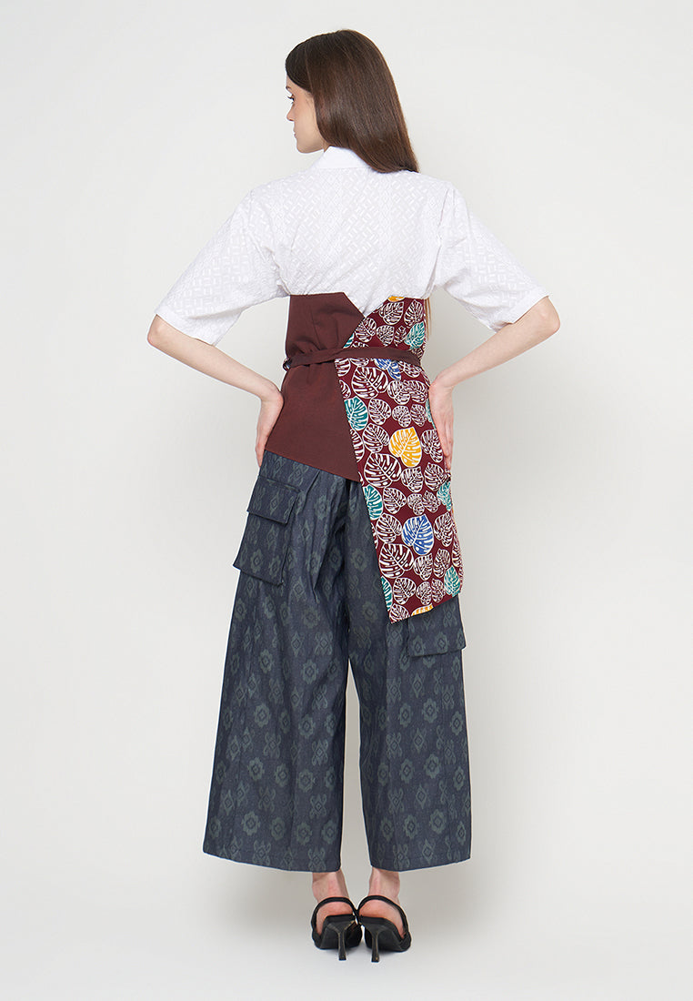 Nyana Nyana Patchwork Embroidery Batik Obi Belt - Cotton, Denim, Limited Edition Runway Piece