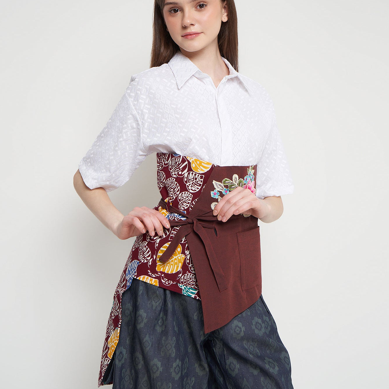 Nyana Nyana Patchwork Embroidery Batik Obi Belt - Cotton, Denim, Limited Edition Runway Piece